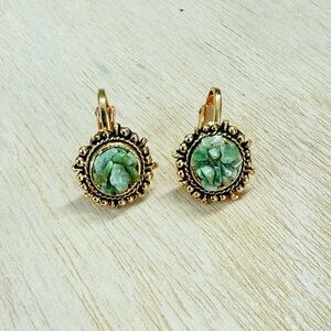 Vintage Gold and Green Clip On Earrings